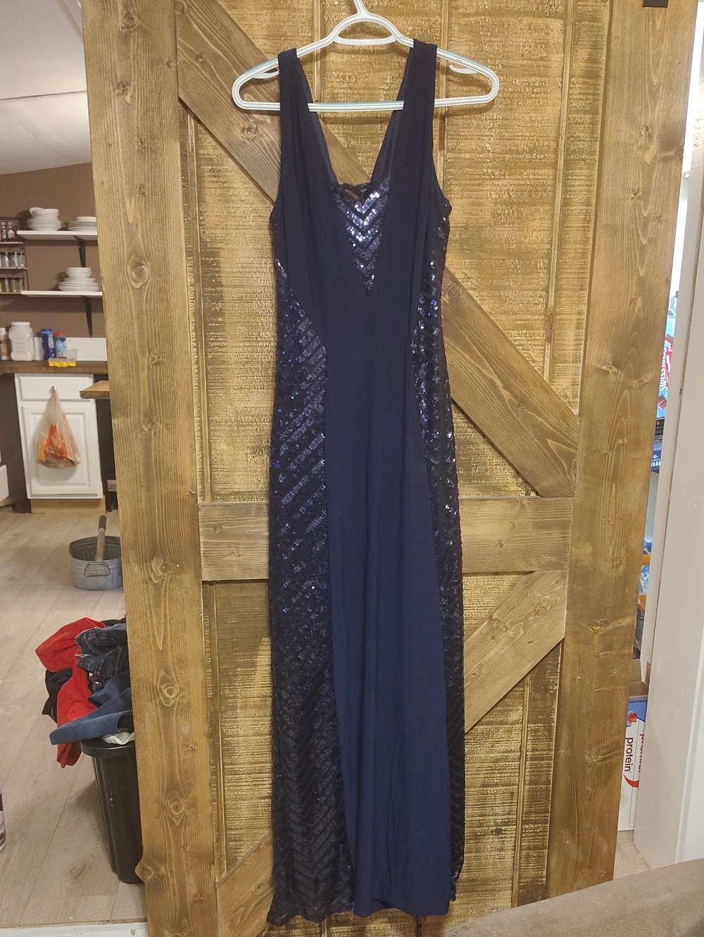 Navy Sleeveless Sequin Maxi Dress - V-Neck Evening Gown